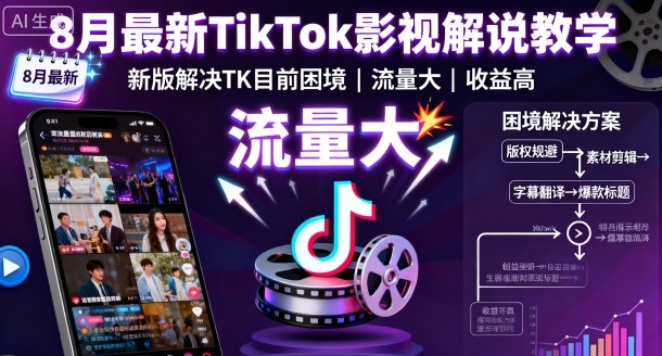 8月最新TikTok影视解说教学,新版解决TK目前困境,流量大,收益高网创吧-网创项目资源站-副业项目-创业项目-搞钱项目网创吧
