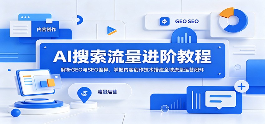 AI搜索流量进阶教程：解析GEO与SEO差异，掌握内容创作技术搭建全域流量运营闭环网创吧-网创项目资源站-副业项目-创业项目-搞钱项目网创吧