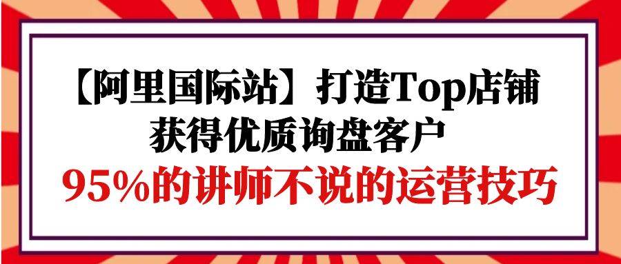 (9976期)【阿里国际站】打造Top店铺-获得优质询盘客户,95%的讲师不说的运营技巧网创吧-网创项目资源站-副业项目-创业项目-搞钱项目网创吧