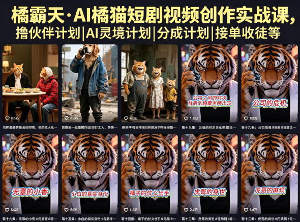 橘霸天·AI橘猫短剧视频创作实战课，撸伙伴计划|AI灵境计划|分成计划|接单收徒等网创吧-网创项目资源站-副业项目-创业项目-搞钱项目网创吧