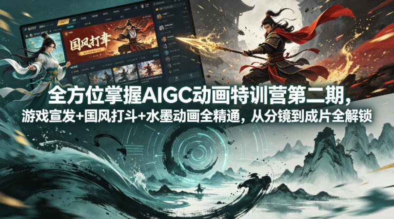 全方位掌握AIGC动画特训营第二期，游戏宣发+国风打斗+水墨动画全精通，从分镜到成片全解锁网创吧-网创项目资源站-副业项目-创业项目-搞钱项目网创吧