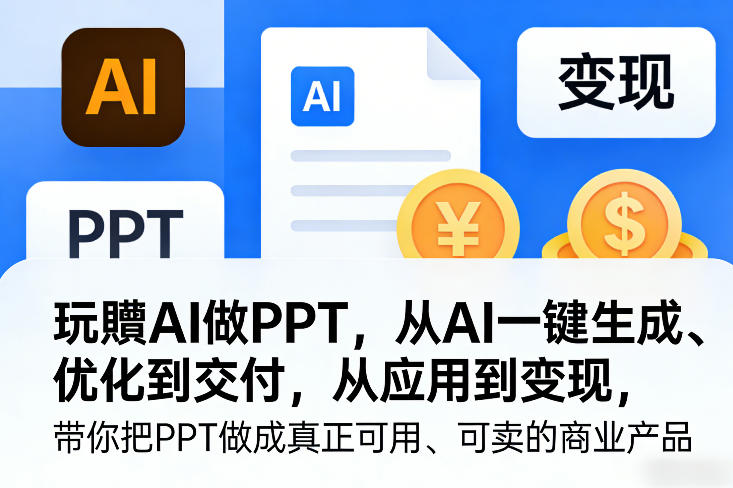 玩賺AI做PPT,从AI一键生成、优化到交付,从应用到变现,带你把PPT做成真正可用、可卖的商业产品网创吧-网创项目资源站-副业项目-创业项目-搞钱项目网创吧