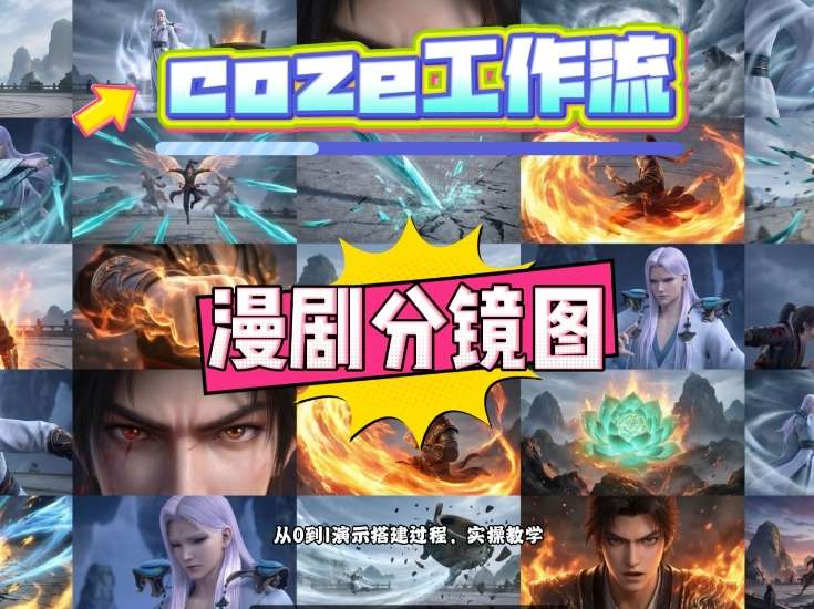 通过Coze工作流,制作《动漫分镜图》,两分钟制作完成25宫格分镜图,从0到1演示搭建过程,实操教学网创吧-网创项目资源站-副业项目-创业项目-搞钱项目网创吧