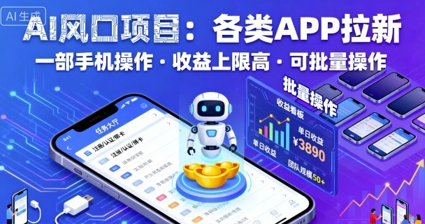 AI风口项目,各类APP拉新,一部手机就可以操作,收益上限高,可批量操作网创吧-网创项目资源站-副业项目-创业项目-搞钱项目网创吧