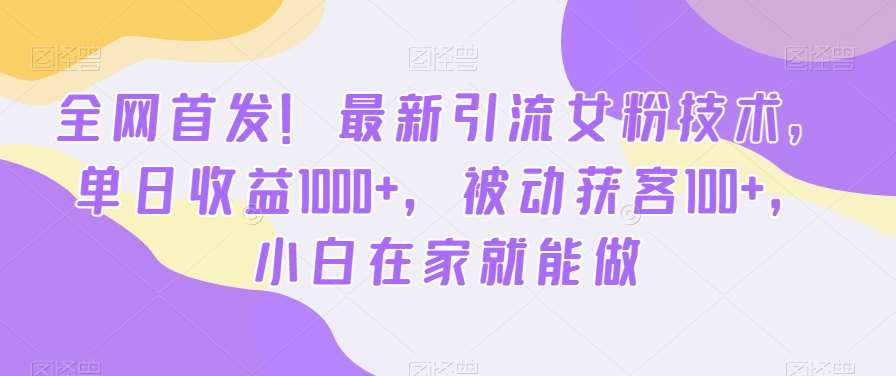 全网首发!最新引流女粉技术,单日收益1000+,被动获客100+,小白在家就能做【揭秘】网创吧-网创项目资源站-副业项目-创业项目-搞钱项目网创吧