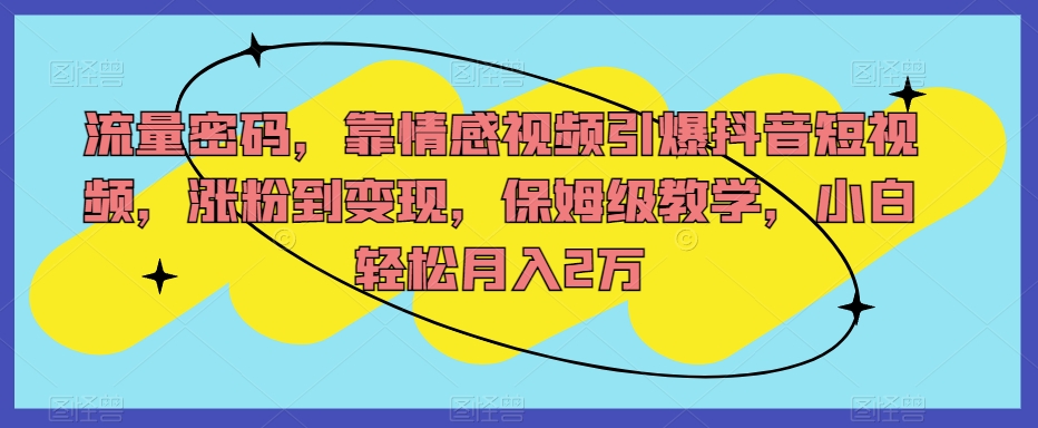 流量密码,靠情感视频引爆抖音短视频,涨粉到变现,保姆级教学,小白轻松月入2万【揭秘】网创吧-网创项目资源站-副业项目-创业项目-搞钱项目网创吧