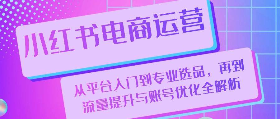 (13043期)小红书电商运营:从平台入门到专业选品,再到流量提升与账号优化全解析网创吧-网创项目资源站-副业项目-创业项目-搞钱项目网创吧