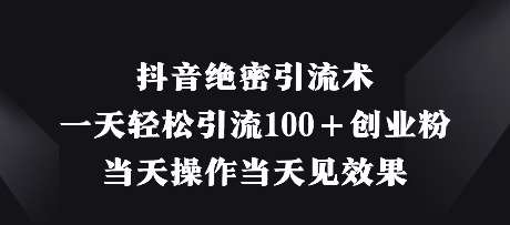 抖音绝密引流术,一天轻松引流100+创业粉,当天操作当天见效果网创吧-网创项目资源站-副业项目-创业项目-搞钱项目网创吧