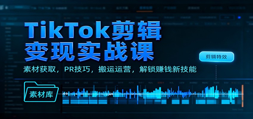 TikTok剪辑变现实战课:素材获取,PR技巧,搬运运营,解锁赚钱新技能网创吧-网创项目资源站-副业项目-创业项目-搞钱项目网创吧