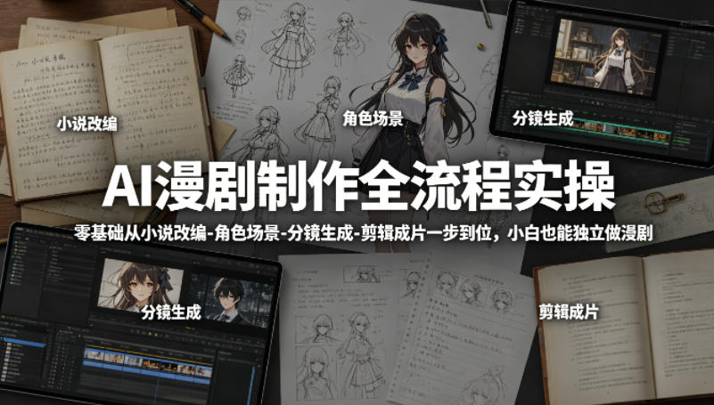 AI漫剧制作全流程实操,零基础从小说改编-角色场景-分镜生成-剪辑成片一步到位,小白也能独立做漫剧网创吧-网创项目资源站-副业项目-创业项目-搞钱项目网创吧