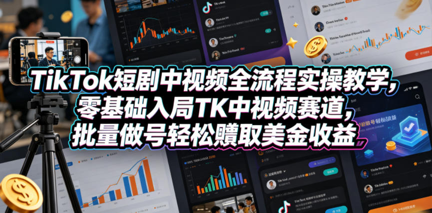 TikTok短剧中视频全流程实操教学,零基础入局TK中视频赛道,批量做号轻松賺取美金收益网创吧-网创项目资源站-副业项目-创业项目-搞钱项目网创吧