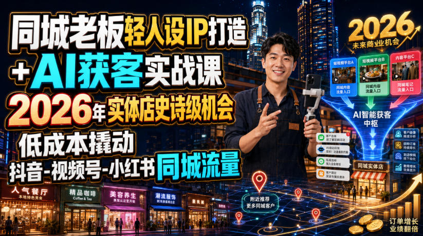 同城老板轻人设IP打造+AI获客实战课,2026年实体店史诗级机会,低成本撬动抖音-视频号-小红书同城流量网创吧-网创项目资源站-副业项目-创业项目-搞钱项目网创吧