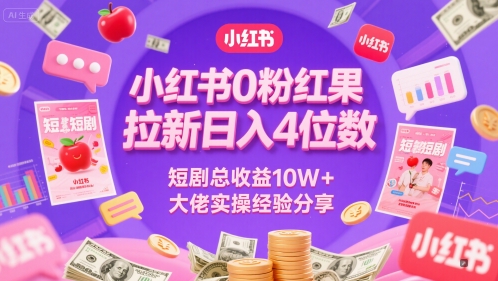 小红书0粉红果短剧拉新日入4位,数短剧总收益10W+大佬实操经验分享网创吧-网创项目资源站-副业项目-创业项目-搞钱项目网创吧