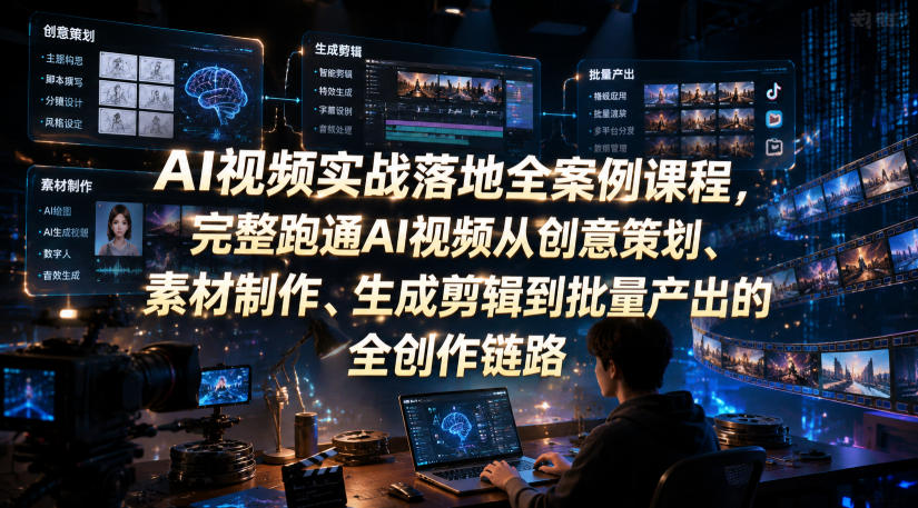 AI视频实战落地全案例课程,完整跑通AI视频从创意策划、素材制作、生成剪辑到批量产出的全创作链路网创吧-网创项目资源站-副业项目-创业项目-搞钱项目网创吧