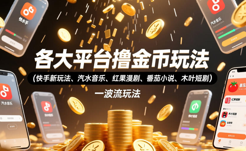 各大平台撸金币玩法(快手新玩法、汽水音乐、红果漫剧、番茄小说、木叶短剧),一波流玩法(收费398元的教程)网创吧-网创项目资源站-副业项目-创业项目-搞钱项目网创吧