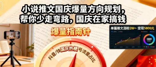小说推文国庆爆量方向规划,帮你少走弯路,国庆在家搞钱网创吧-网创项目资源站-副业项目-创业项目-搞钱项目网创吧