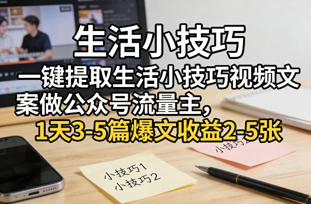 一键提取生活小技巧视频文案做公众号流量主,1天3-5篇爆文收益2-5张网创吧-网创项目资源站-副业项目-创业项目-搞钱项目网创吧