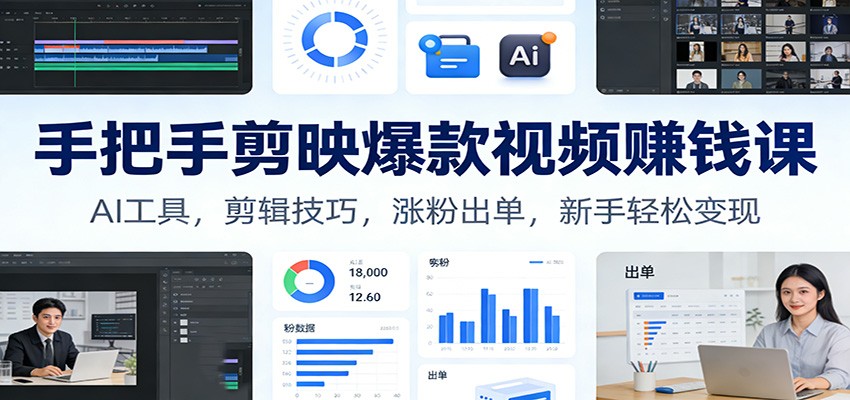 手把手剪映爆款视频赚钱课:AI工具,剪辑技巧,涨粉出单,新手轻松变现网创吧-网创项目资源站-副业项目-创业项目-搞钱项目网创吧