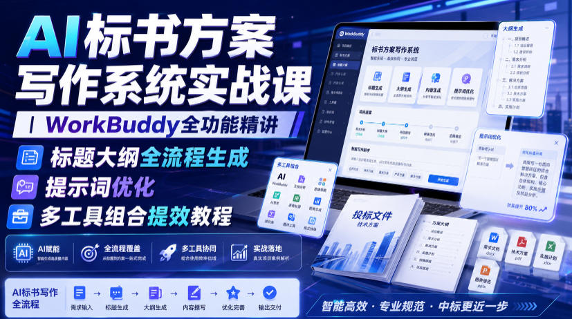 AI标书方案写作系统实战课|WorkBuddy全功能精讲・标题大纲全流程生成・提示词优化・多工具组合提效教程网创吧-网创项目资源站-副业项目-创业项目-搞钱项目网创吧