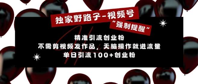 独家野路子利用视频号“强制提醒”，不需剪视频发作品，无脑操作就进流量，单日引流100+创业粉网创吧-网创项目资源站-副业项目-创业项目-搞钱项目网创吧