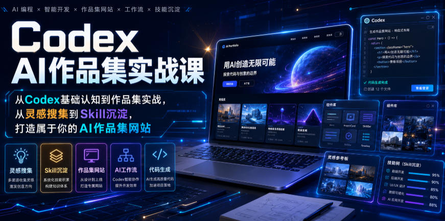 Codex AI作品集实战课,从Codex基础认知到作品集实战,从灵感搜集到Skill沉淀,打造属于你的AI作品集网站网创吧-网创项目资源站-副业项目-创业项目-搞钱项目网创吧