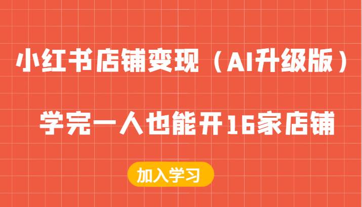 小红书店铺变现(AI升级版),学完一人也能开16家店铺网创吧-网创项目资源站-副业项目-创业项目-搞钱项目网创吧