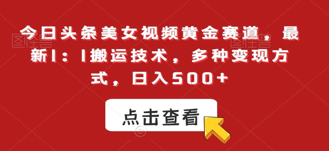 今日头条美女视频黄金赛道,最新1:1搬运技术,多种变现方式,日入500+【揭秘】网创吧-网创项目资源站-副业项目-创业项目-搞钱项目网创吧