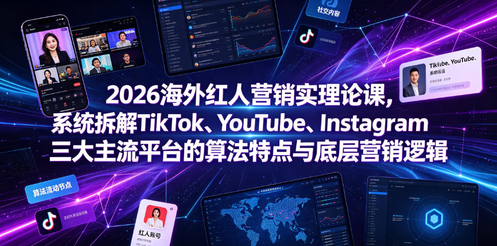 2026海外红人营销实理论课,系统拆解TikTok、YouTube、Instagram三大主流平台的算法特点与底层营销逻辑网创吧-网创项目资源站-副业项目-创业项目-搞钱项目网创吧
