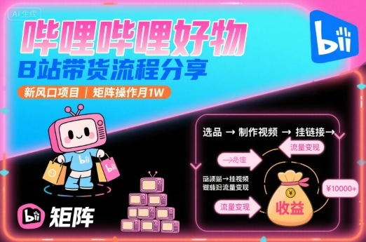 哔哩哔哩好物，B站带货流程分享，新风口项目，矩阵操作月1W网创吧-网创项目资源站-副业项目-创业项目-搞钱项目网创吧