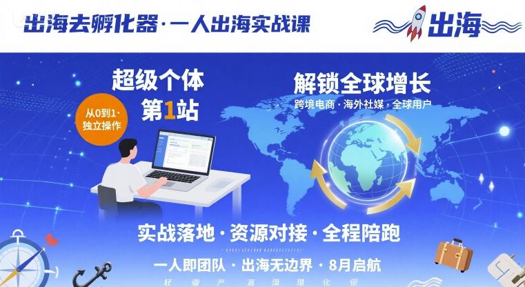 出海去孵化器，一人出海实战课，​超级个体第1站，解锁全球增长网创吧-网创项目资源站-副业项目-创业项目-搞钱项目网创吧