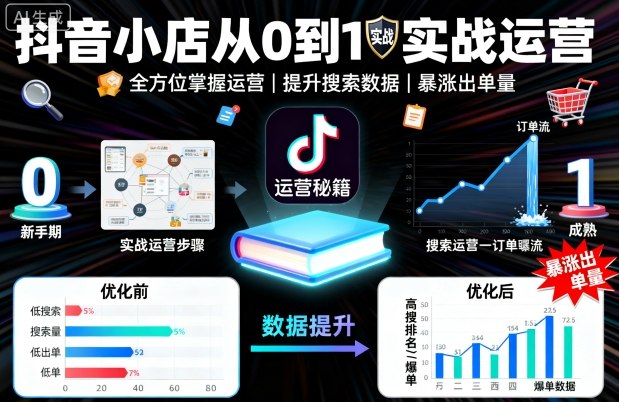 抖音小店从0到1实战运营，帮你全方位掌握小店运营，提升搜索数据与出单量网创吧-网创项目资源站-副业项目-创业项目-搞钱项目网创吧