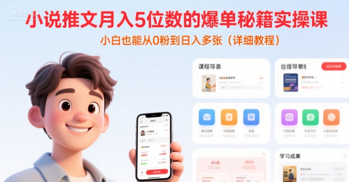 小说推文月入5位数的爆单秘籍实操课,,小白也能从0粉到日入多张(详细教程)网创吧-网创项目资源站-副业项目-创业项目-搞钱项目网创吧