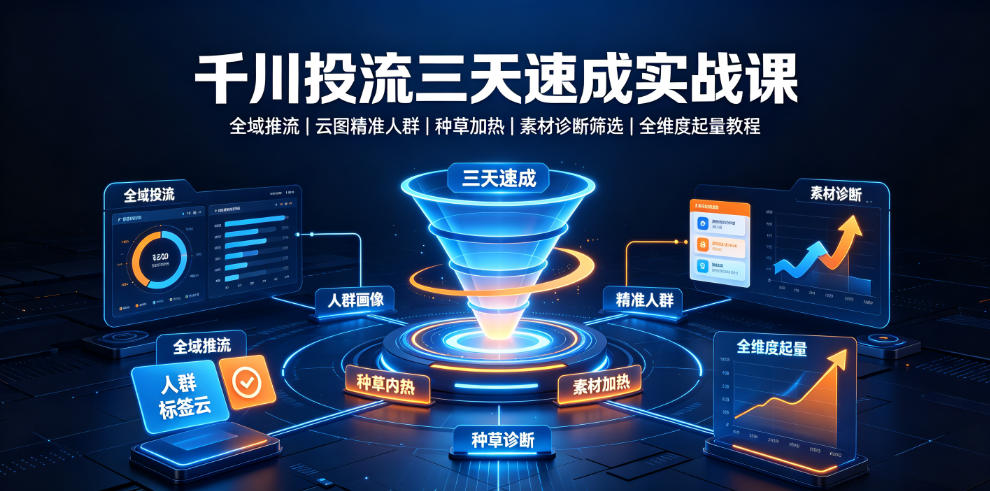 千川投流三天速成实战课|全域推流、云图精准人群、种草加热、素材诊断筛选全维度起量教程网创吧-网创项目资源站-副业项目-创业项目-搞钱项目网创吧