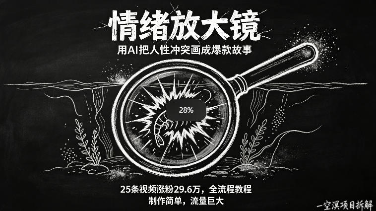 AI制作“情绪放大镜“视频,25条视频涨粉29.6W粉,流量巨大,制作简单,全流程教程网创吧-网创项目资源站-副业项目-创业项目-搞钱项目网创吧