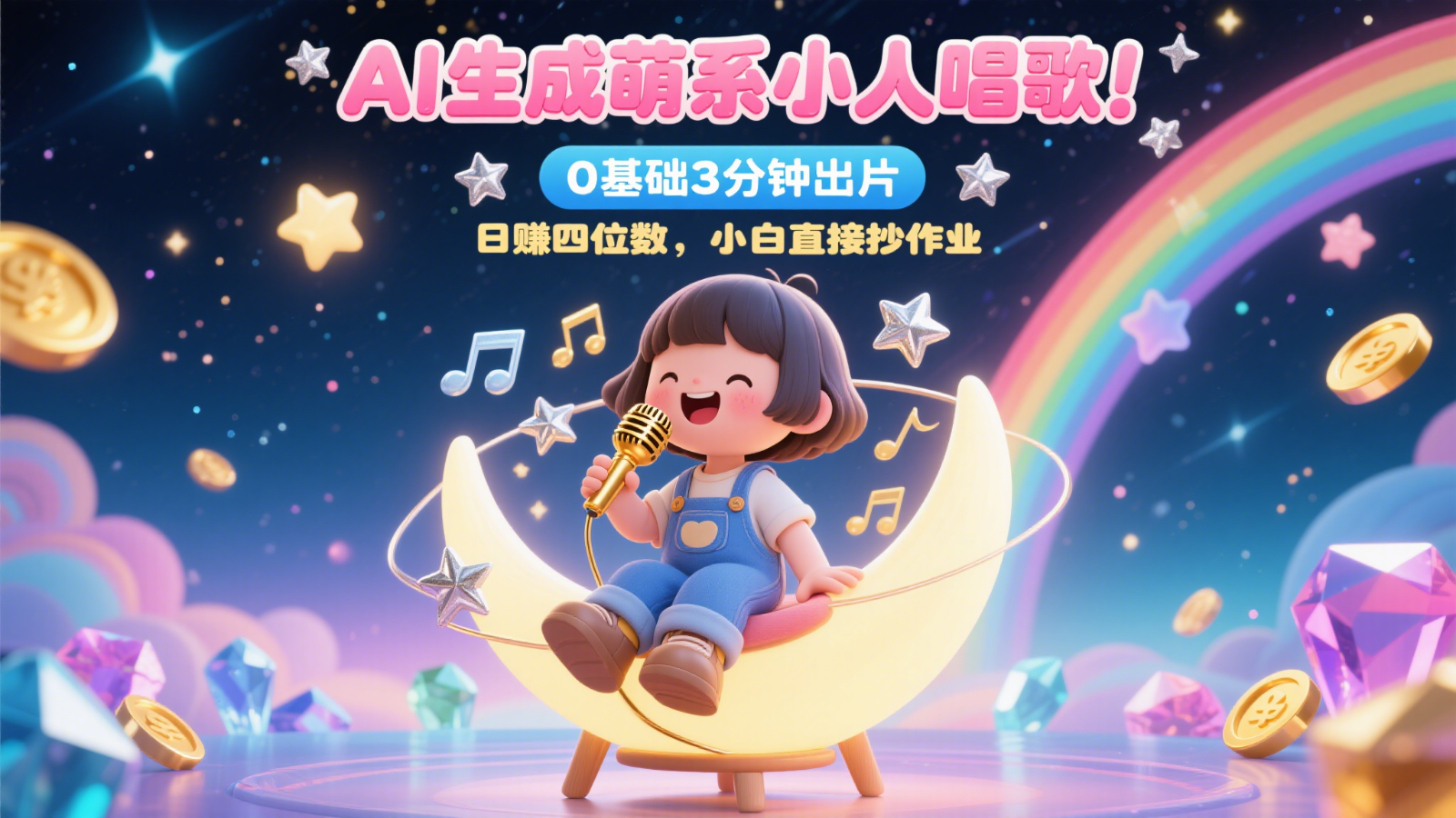 AI生成萌系小人唱歌!0基础3分钟出片,28个作品涨粉9万,日赚四位数,小白直接抄作业网创吧-网创项目资源站-副业项目-创业项目-搞钱项目网创吧
