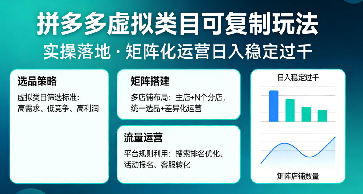拼多多虚拟类目可复制玩法,实操落地,矩阵化日入稳定过千【揭秘】网创吧-网创项目资源站-副业项目-创业项目-搞钱项目网创吧