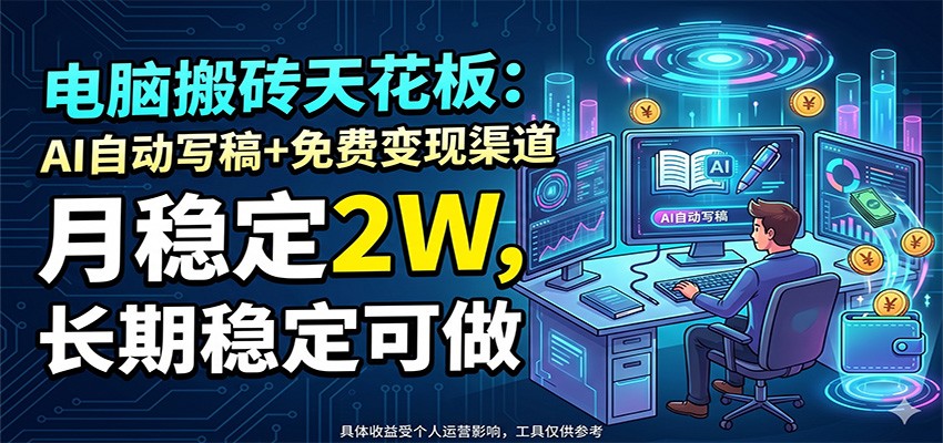 电脑搬砖天花板:AI自动写稿+免费变现渠道,月稳定2W,长期稳定可做网创吧-网创项目资源站-副业项目-创业项目-搞钱项目网创吧
