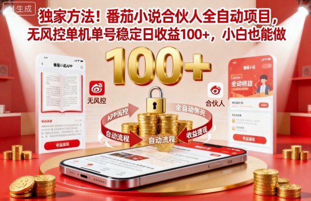 独家方法!番茄小说合伙人全自动挂G项目,无风控单机单号稳定日收益100+,小白也能做【揭秘】网创吧-网创项目资源站-副业项目-创业项目-搞钱项目网创吧