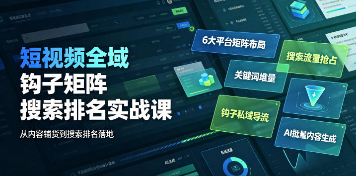 短视频全域钩子矩阵搜索排名实战课｜6大平台矩阵布局、关键词堆量抢占搜索流量、钩子私域导流、AI批量内容生成网创吧-网创项目资源站-副业项目-创业项目-搞钱项目网创吧