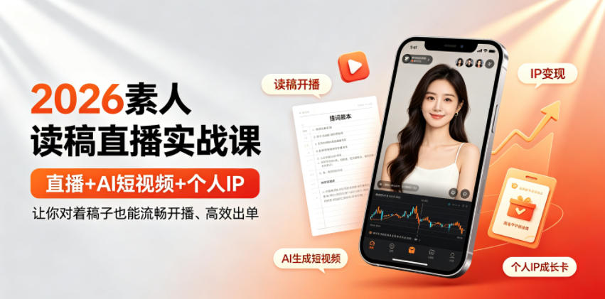 2026素人读稿直播实战课｜直播+AI短视频+个人IP，让你对着稿子也能流畅开播、高效出单网创吧-网创项目资源站-副业项目-创业项目-搞钱项目网创吧