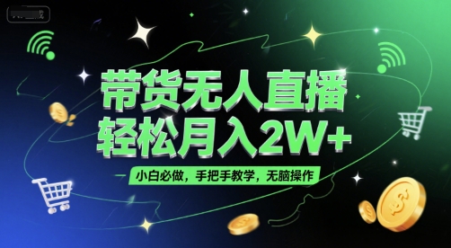带货无人直播,轻松月入2W+,小白必做,手把手教学,无脑操作(附学习资料)网创吧-网创项目资源站-副业项目-创业项目-搞钱项目网创吧