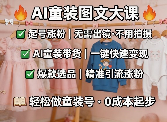 AI童装图文剪辑,某社群童装图文大课,起号涨粉、AI童装带货、爆款选品,无需出镜和拍摄网创吧-网创项目资源站-副业项目-创业项目-搞钱项目网创吧