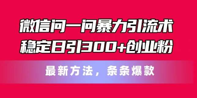 微信问一问暴力引流术,稳定日引300+创业粉,最新方法,条条爆款【揭秘】网创吧-网创项目资源站-副业项目-创业项目-搞钱项目网创吧
