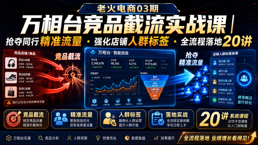 老火电商03期・万相台竞品截流实战课|抢夺同行精准流量・强化店铺人群标签・全流程落地20讲网创吧-网创项目资源站-副业项目-创业项目-搞钱项目网创吧