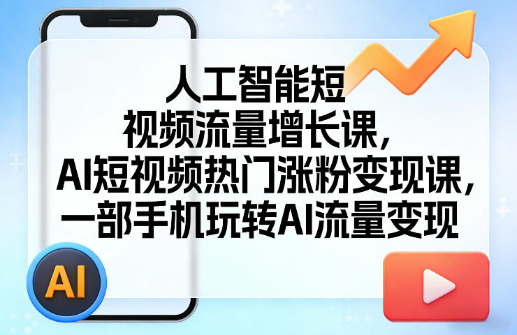 人工智能短视频流量增长课,AI短视频热门涨粉变现课,一部手机玩转AI流量变现网创吧-网创项目资源站-副业项目-创业项目-搞钱项目网创吧