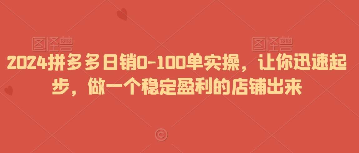 2024拼多多日销0-100单实操,让你迅速起步,做一个稳定盈利的店铺出来网创吧-网创项目资源站-副业项目-创业项目-搞钱项目网创吧