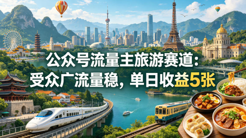 公众号流量主之旅游赛道,受众广+流量稳,平均单日收益5张+网创吧-网创项目资源站-副业项目-创业项目-搞钱项目网创吧