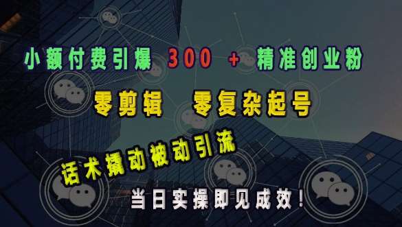 小额付费引爆 300 + 精准创业粉,零剪辑、零复杂起号,话术撬动被动引流,当日实操即见成效网创吧-网创项目资源站-副业项目-创业项目-搞钱项目网创吧