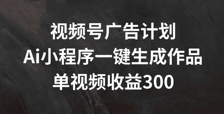 视频号广告计划,AI小程序一键生成作品, 单视频收益300+【揭秘】网创吧-网创项目资源站-副业项目-创业项目-搞钱项目网创吧