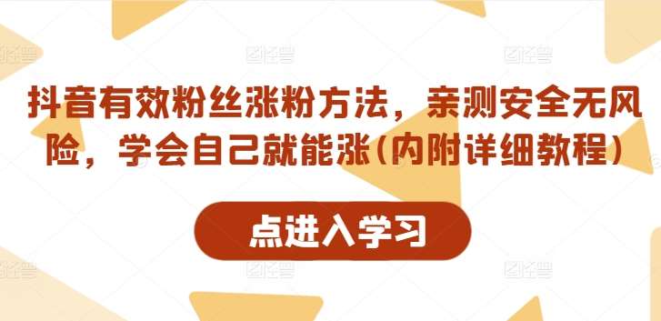 抖音有效粉丝涨粉方法,亲测安全无风险,学会自己就能涨(内附详细教程)网创吧-网创项目资源站-副业项目-创业项目-搞钱项目网创吧